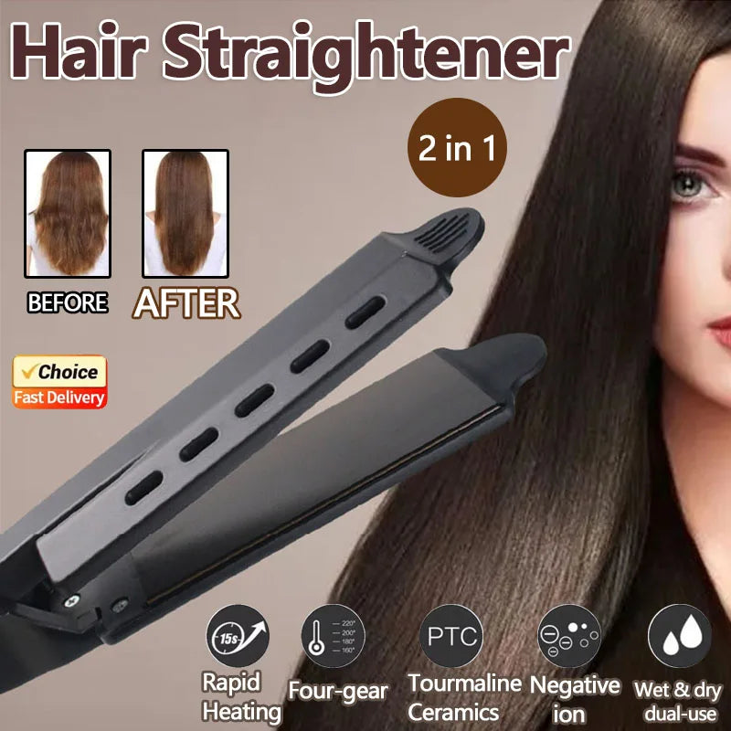 2-in-1 Hair Straightener & Curling Iron | 4 Heat Settings