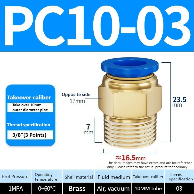 Copper Pneumatic Quick Plug Quick Connector 1/4 "1/8" 3/8 1/2 Thread PC 4mm 6mm 8mm Straight Hose Connector Pipe Oasis Select PC10-03 Blue