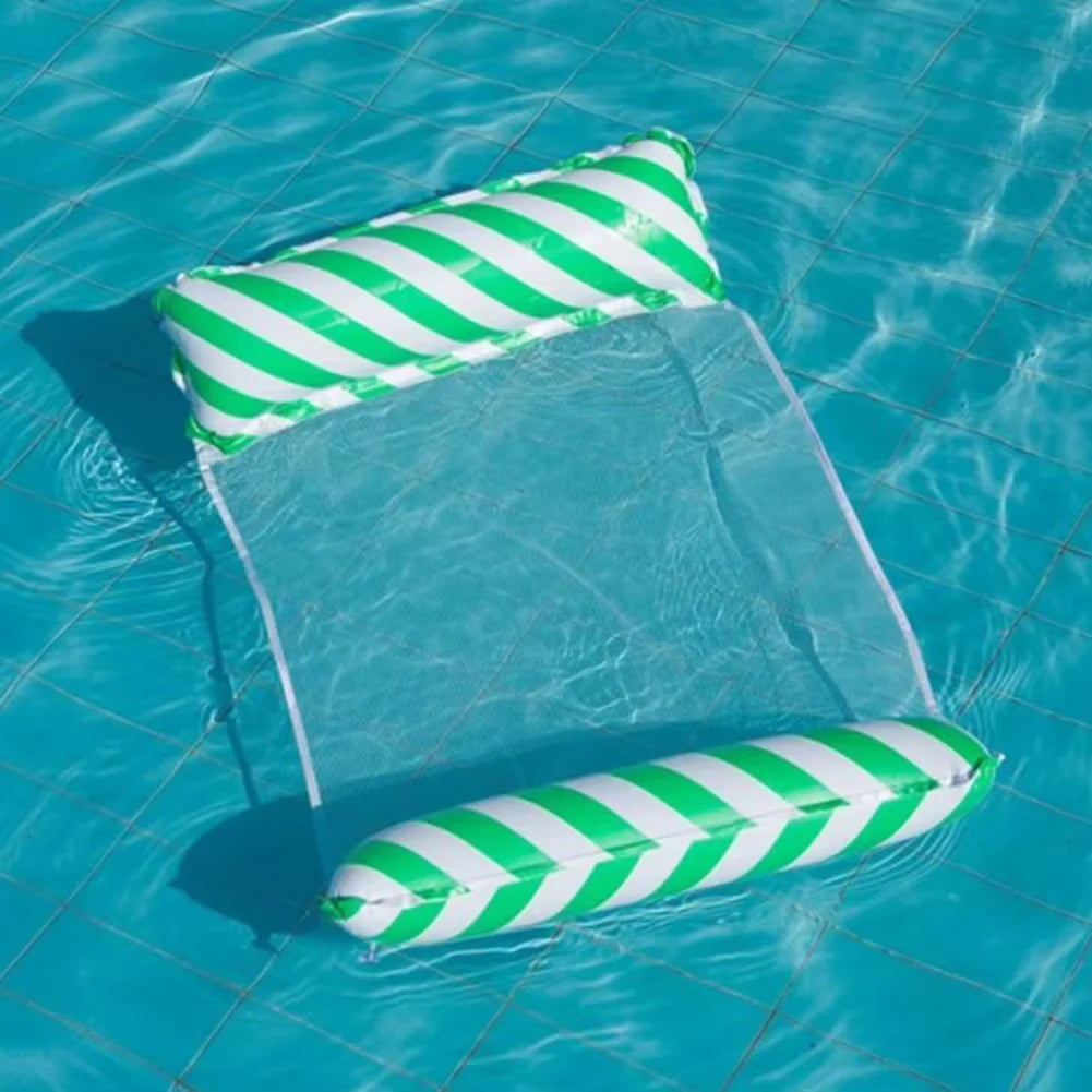1pcs Inflatable Water Hammock With Mesh, Outdoor Water Foldable Striped Floating Bed, Water Lounge Chair, Pool Party, Beach Fun Oasis Select green