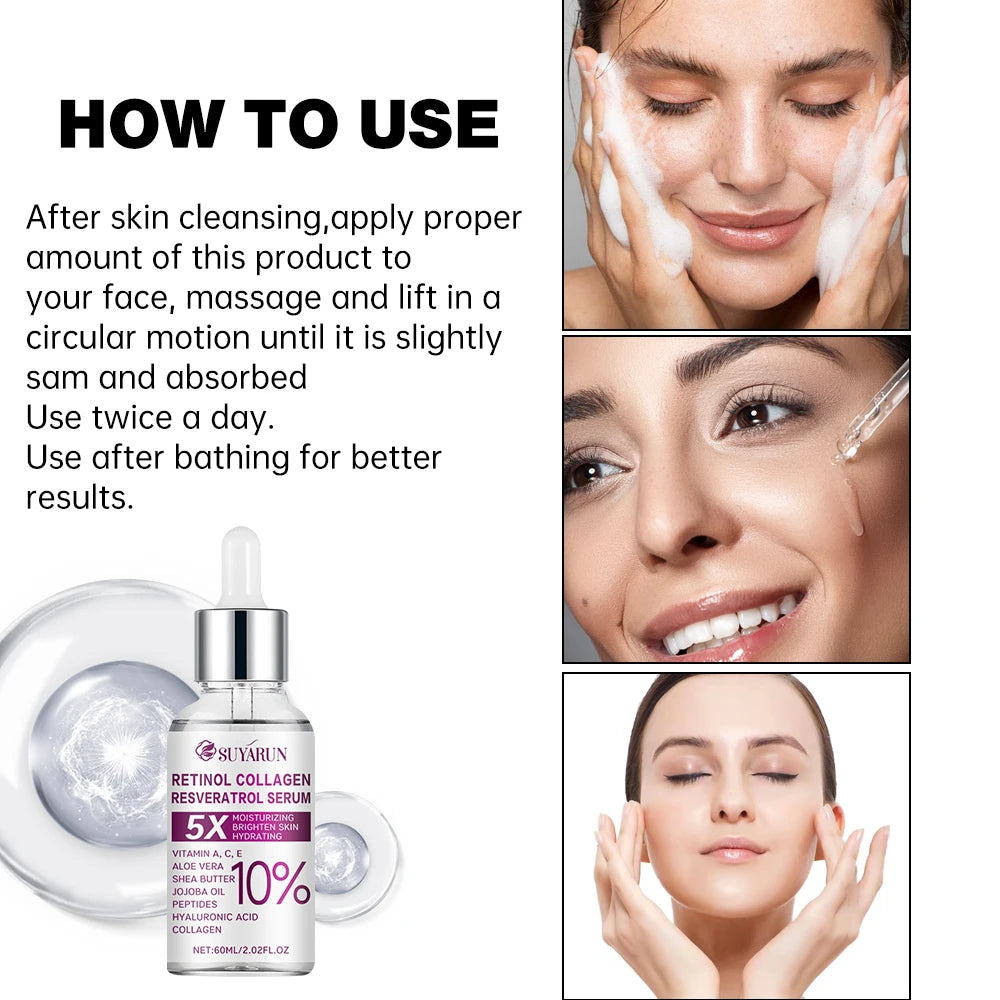 SUYARUN Retinol Resveratrol Facial Serum, Organic Brightening Moisturizer, Reduces Wrinkles & Dark Spots. Oasis Select