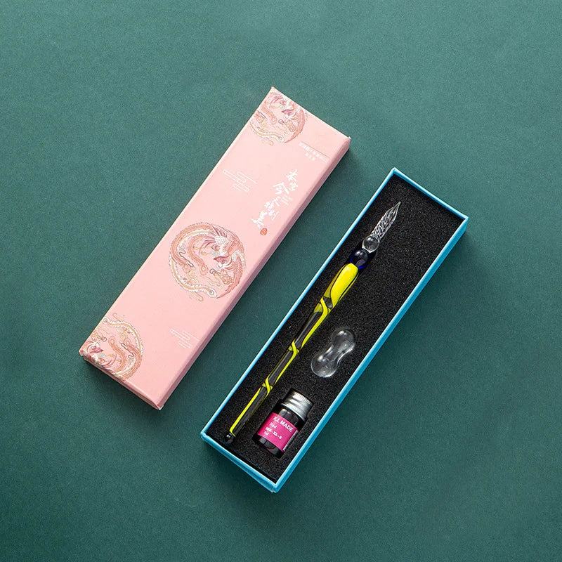 Fantasy glass pen dipped in water, antique style colored ink, crystal signature pen, gift pen dipped in ink set Oasis Select 6
