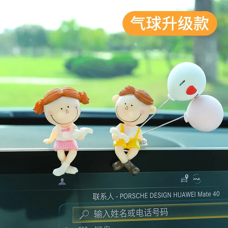Cute Cartoon Couples Action Figure Figurines Balloon Ornament Desktop Home Decoration Auto Interior Dashboard Decor Oasis Select Pink Balloon