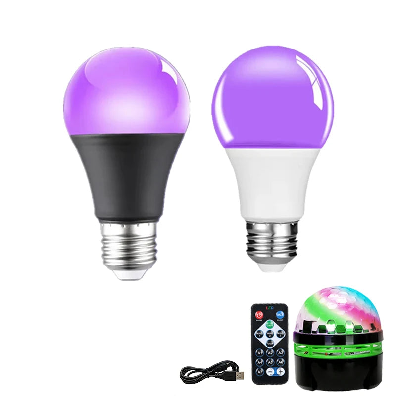 E27 9W UV Black Light Bulb 395nm LED Glow Party Decor