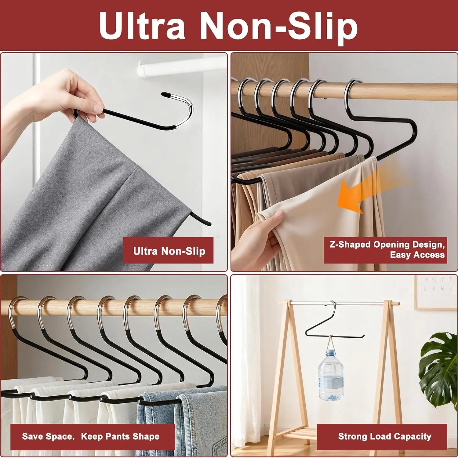 20pcs Pants Hangers Non-Slip, Heavy Duty Stainless Steel Trouser Racks Space Saving, Open Ended Jeans Hangers for Organization Oasis Select