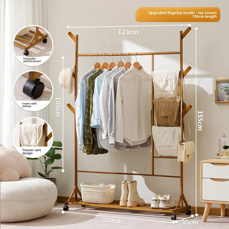 Simple coat rack Hanging hanger Floor to ceiling Living room Bedroom hanger Children's creative solid wooden clothes rack Oasis Select SJQJ brown 100