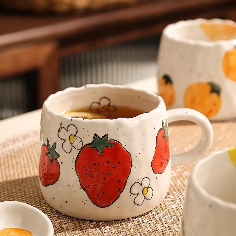 Perfect For Home, Office, Event Gifts And Holiday Gifts Halloween Hand Painted Ceramic Coffee Mug With Strawberry Pattern Design Oasis Select B 301-400ml