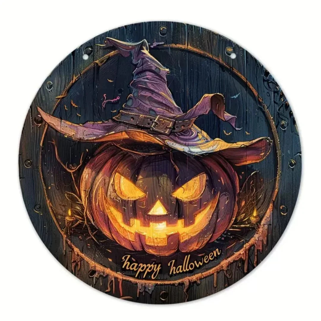 Halloween Wooden Wreath Logo Retro Pumpkin Head Horror Art Decoration Home Garden Courtyard Wooden Hanging Pendant Outdoor Props Oasis Select Style 5