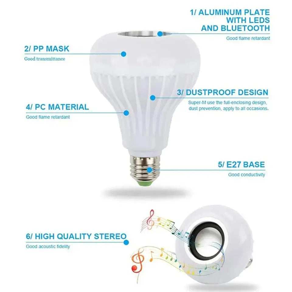 E27 Bluetooth Speaker Bulb RGBW LED Disco Light + Remote Bluetooth Speaker Bulb Oasis Select