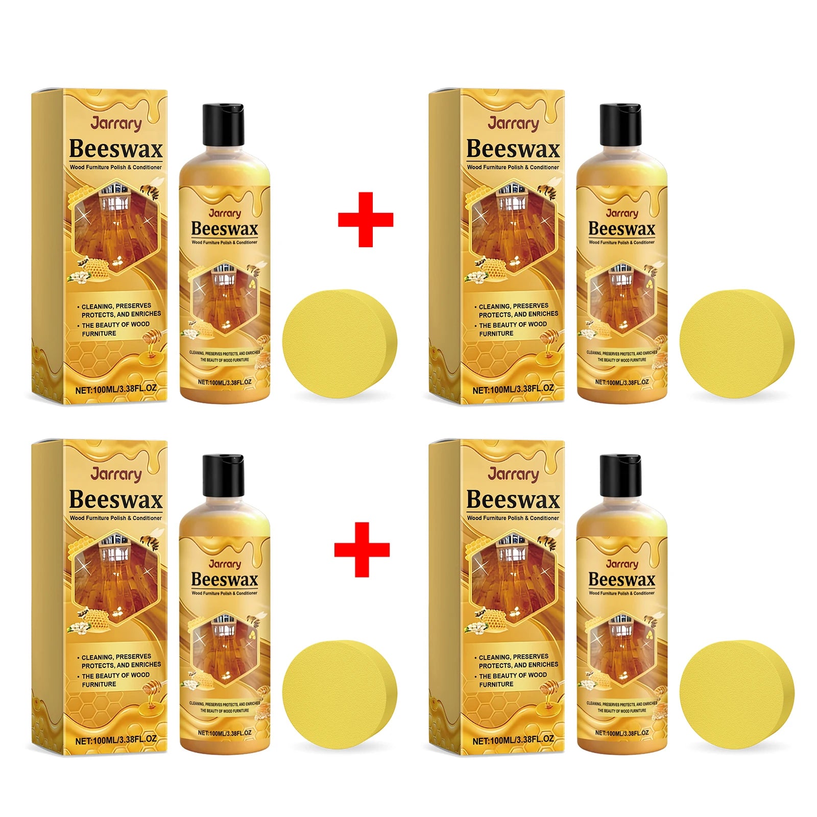 Beeswax Wood Polishing Agent with Sponge Wooden Furniture Polishing Restore Shine Protect Wooden Surfaces Beeswax Wood Care Wax Oasis Select 4pcs
