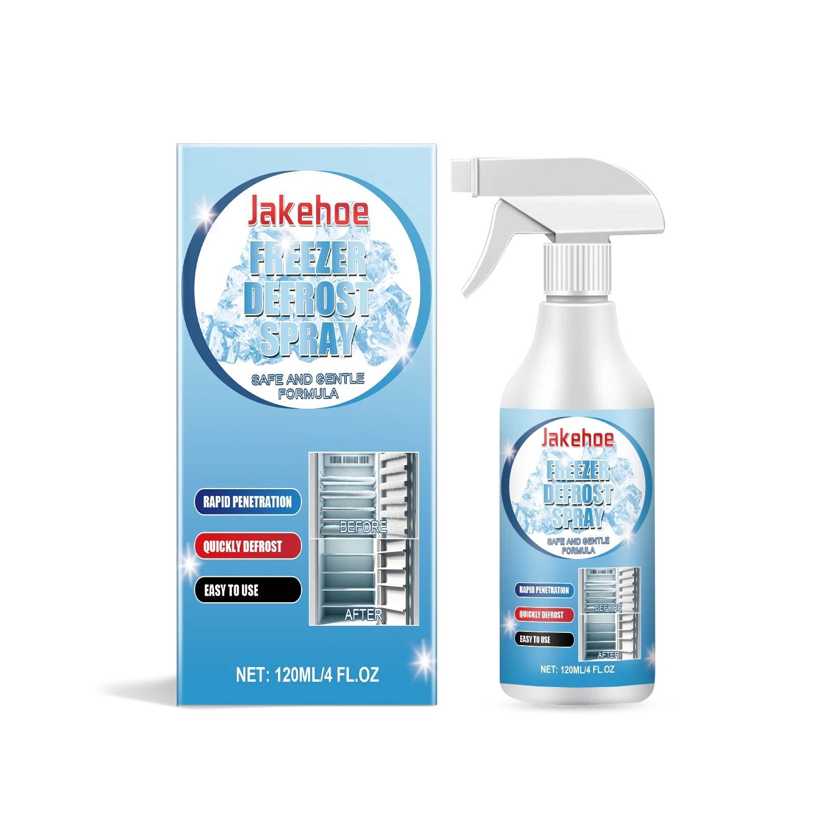 Jakehoe Freezer Defrosting Spray Ice Removal Deodorization Fast Acting For Refrigerator Ice Maker Household Multi-Purpose Spray Oasis Select 120ml boxed