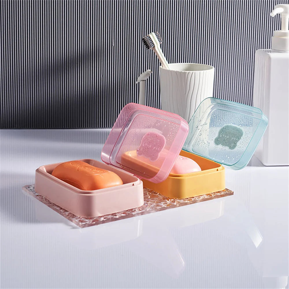 Clamshell Soap Box with Drain & Clear Lid | Cute Cartoon Design