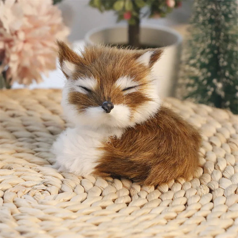 New Plush Simulation Furry Fox Model Squatting Sitting Fox Table Decoration Animal Static Stuffed Figure Kid Party Festival Gift Oasis Select Brown-Right