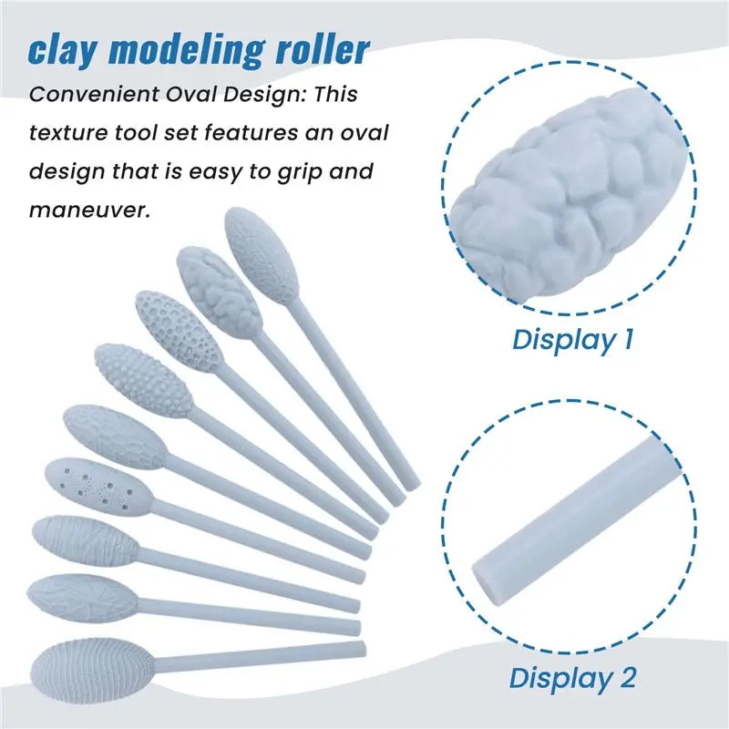 LIKE WISH Texture Tool Sets For Clay Art 9Pcs, Clay Modeling Pattern Rollers Kit, Clay Texture Rolling Emboss Plaids Hand Roller Oasis Select