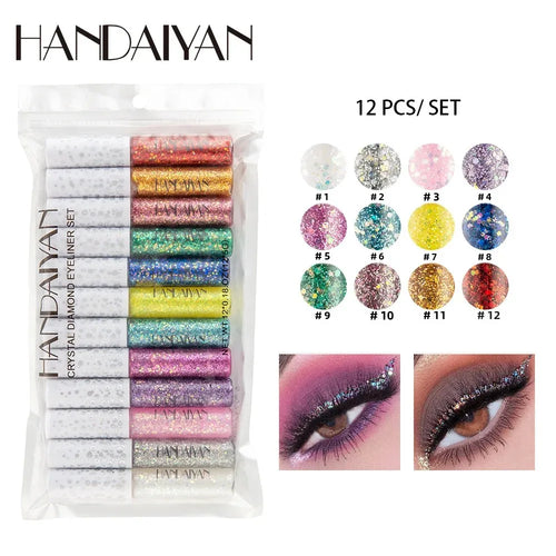 12-Piece Glitter Eyeliner Set – Waterproof Shimmer Diamond Makeup Glitter Eyeliner Set Oasis Select