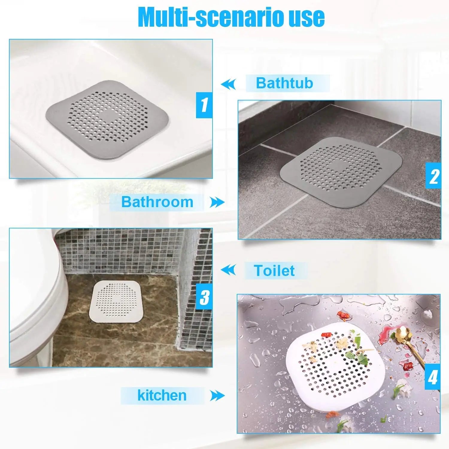 6/9pcs Silicone Drain Strainer Reusable No-Clog Filter with Non-Slip Suction Base for Kitchen Bathroom Bathtub Toilet Oasis Select