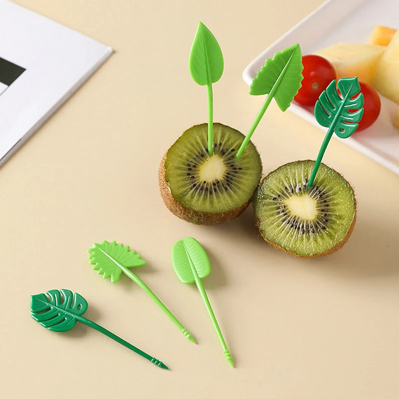 10 Pieces Children's Fruit Picks Mini Creative Leaf Shape Fruit Cake Dessert Food Fork Lunch Box Universal Accessories Oasis Select one size