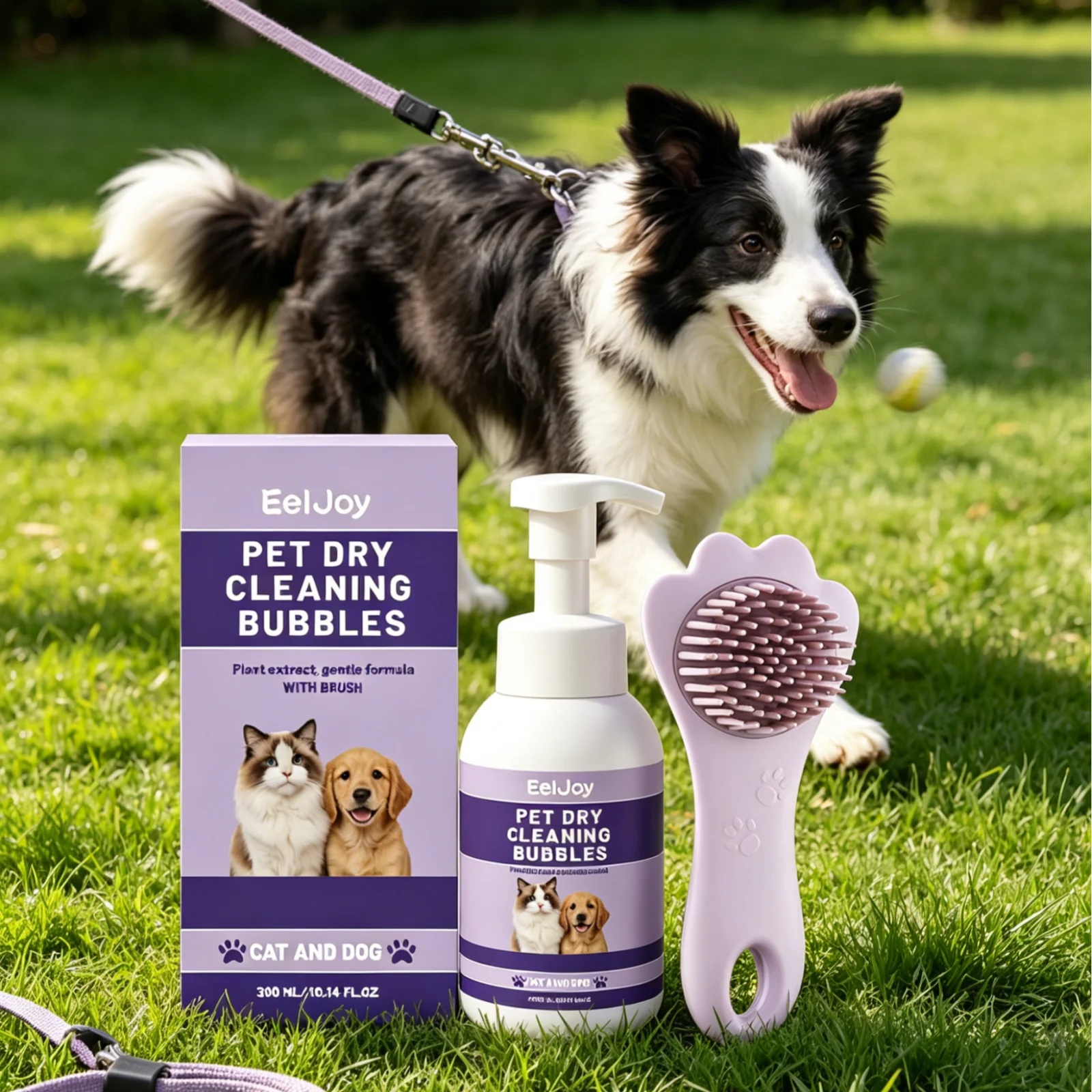 EelJoy No-Rinse Pet Dry Shampoo Foam + Brush 300ml Waterless Pet Shampoo Oasis Select