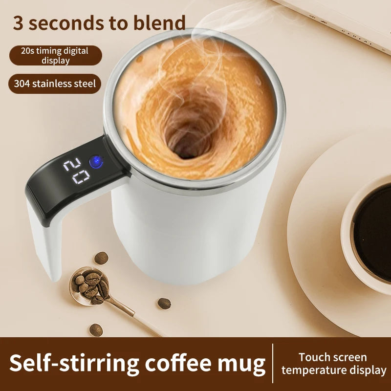Automatic Stirring Coffee Cup with Temperature Display USB Rechargeable Milk Shake Cup 304 Stainless Steel Magnetic Stirrer Oasis Select