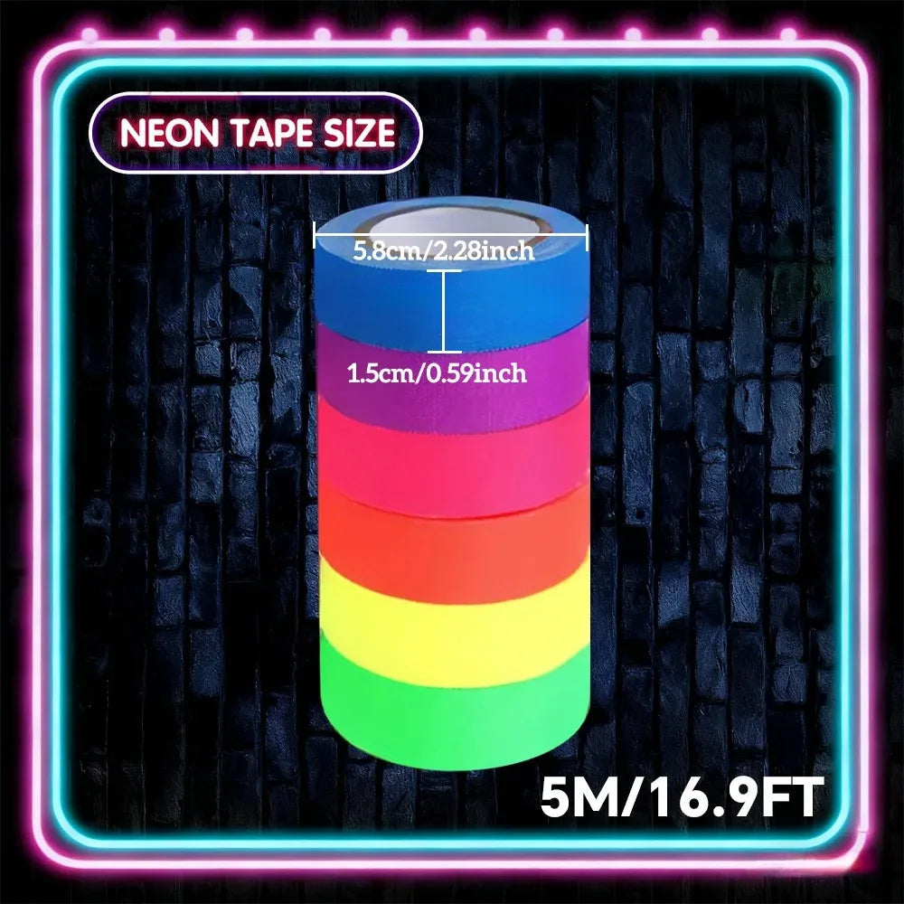 6-Color Neon UV Blacklight Tape Set – Fluorescent Party Tape