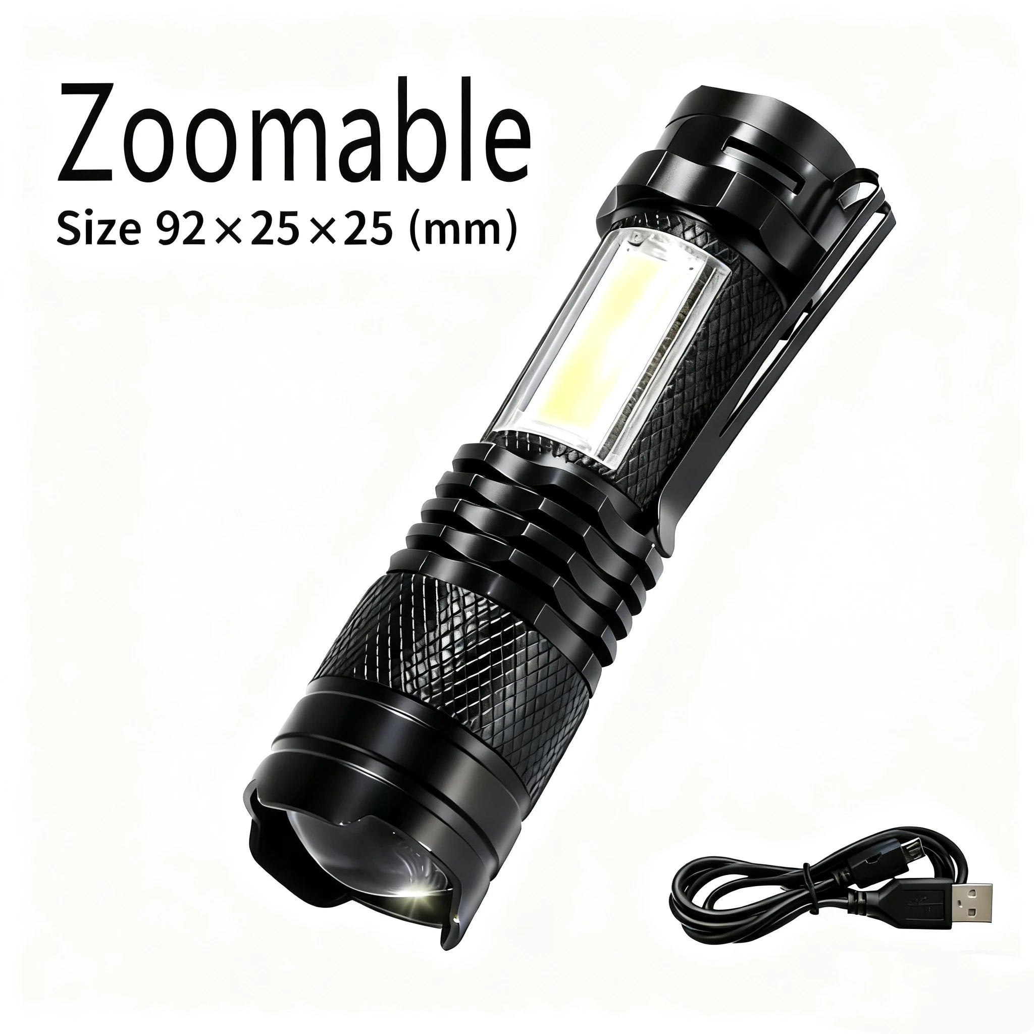 USB Rechargeable LED Zoomable Flashlight – 3 Modes, IPX-4