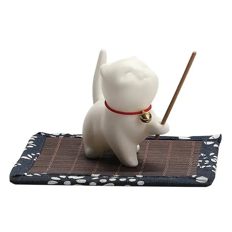 Ceramic Kitten Tea Pet Incense Holder Hand-Painted Zen Desk Decor Stick/Cone Incense Meditation Spiritual Aromatherapy Oasis Select