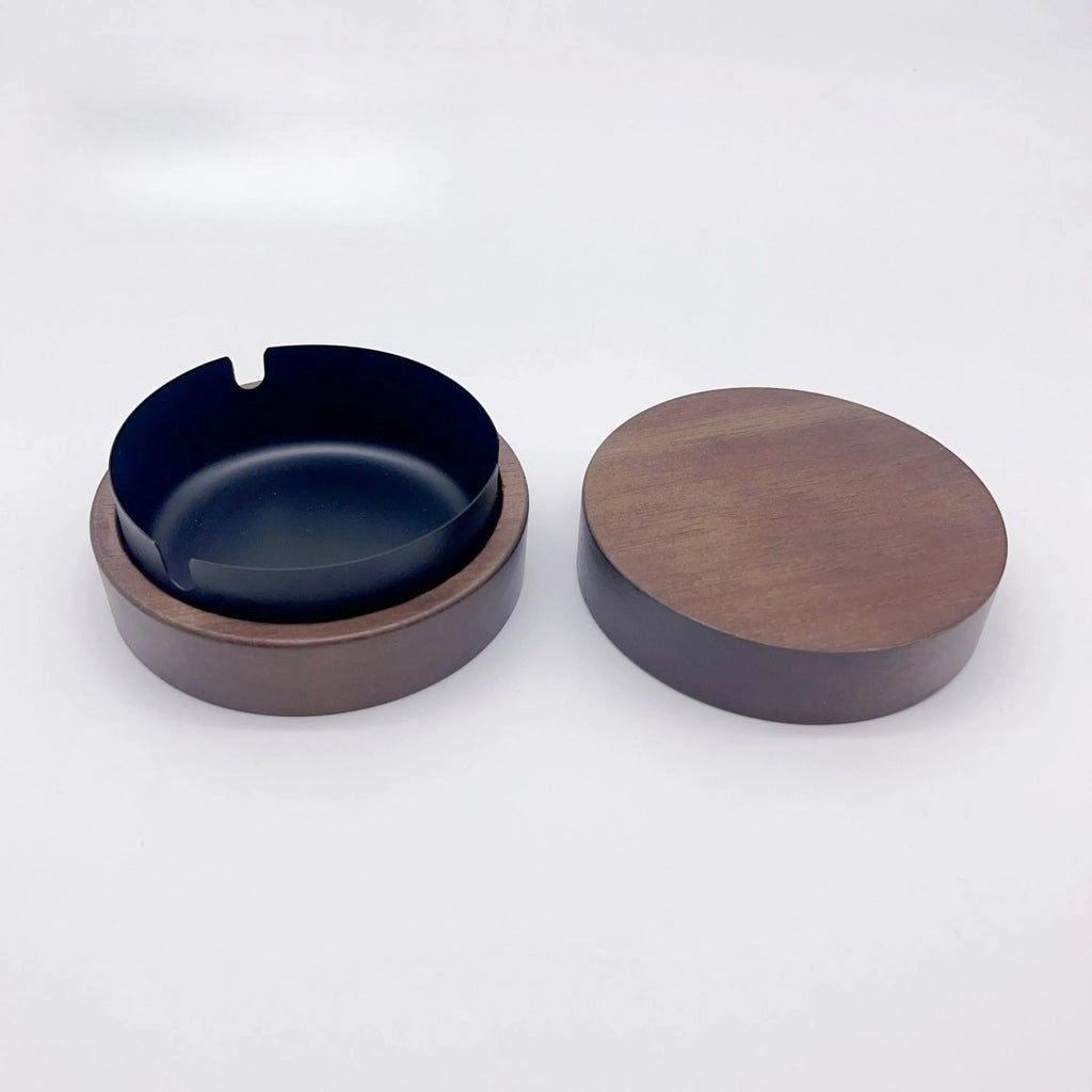 1pc Walnut Wood Ashtrays with Lid Covered Windproof Ashtray Stainless Steel Liner Indoor Outdoor Ash Tray for Home Oasis Select black