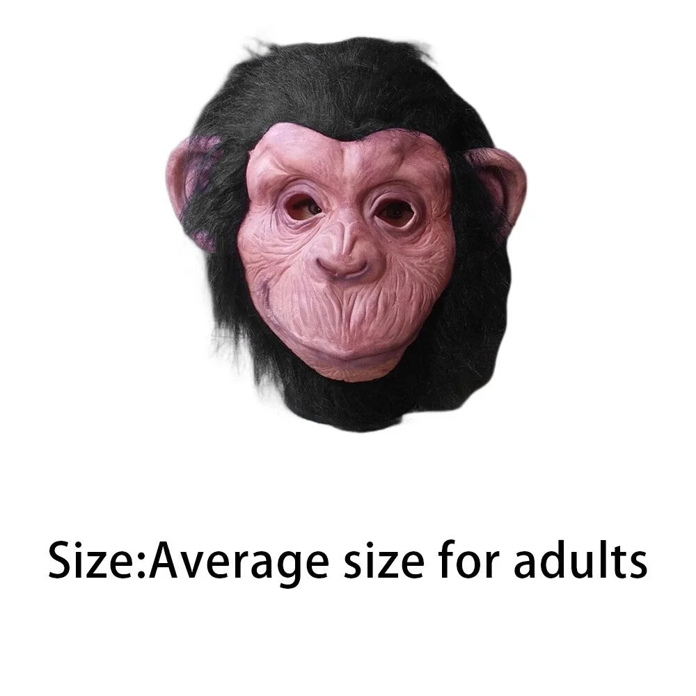 Deluxe Chimp Mask With Hair Novelty Latex Full Head Masks For Halloween Fancy Dress Party Cosplay Monkey Animal Mask Oasis Select