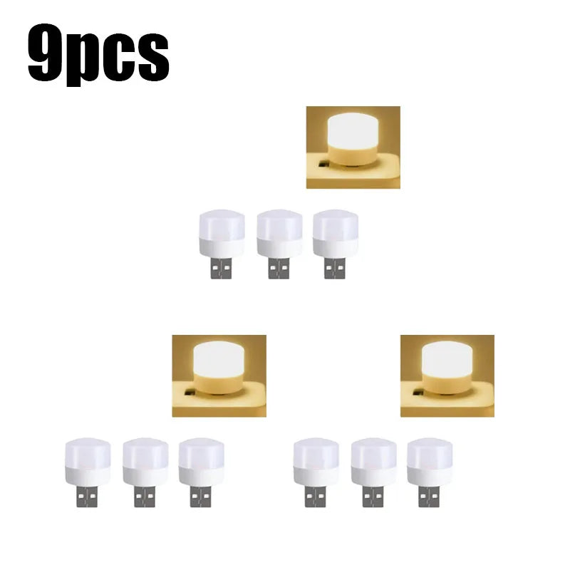 3/6/9/12pcs Reading Light USB Night Light Warm White LED Plug-In Light Bulb Portable Home Environment Light Energy-Saving Oasis Select 9pcs Warm