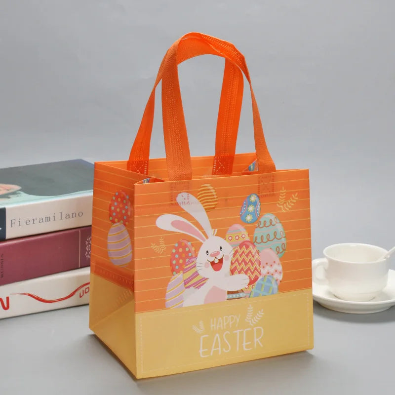 Egg Bunny Easter Gift Tote Bags Laminating Nonwoven Environmental Shopping Bags Large Capacity Dust Moisture-Proof Firm Handbag Oasis Select orange Other