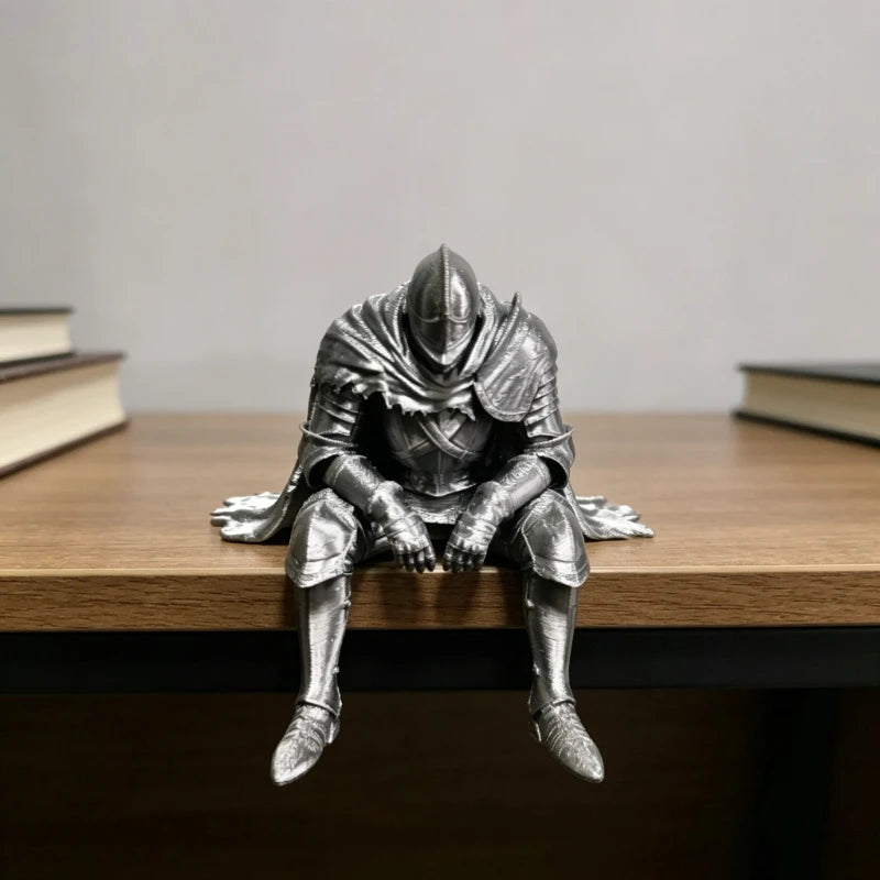 3D Printed Knight Figurine Retro Armored Warrior Desk Edge Ornament Medieval Style Tabletop Statue Collectible Gift for Medieval Oasis Select