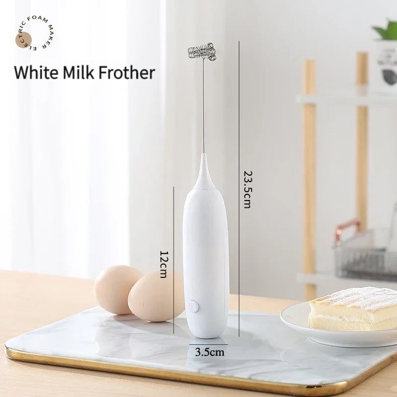 1PC Battery Model Handheld Egg Beater Froth Mixer Kitchen Automatic Coffee Milk Foaming Mixer Kitchen Whisk Tools Oasis Select WHITE