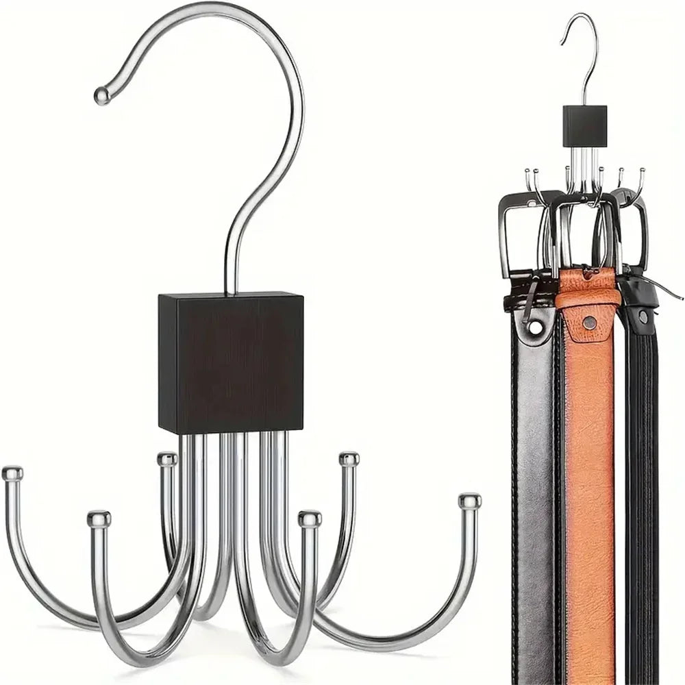 360° Rotating Storage Hanger Hook Multi-Claw Bag Metal Belts Rack Wooden Organizer For Bras Ties Scarves Household Closet Acces Oasis Select