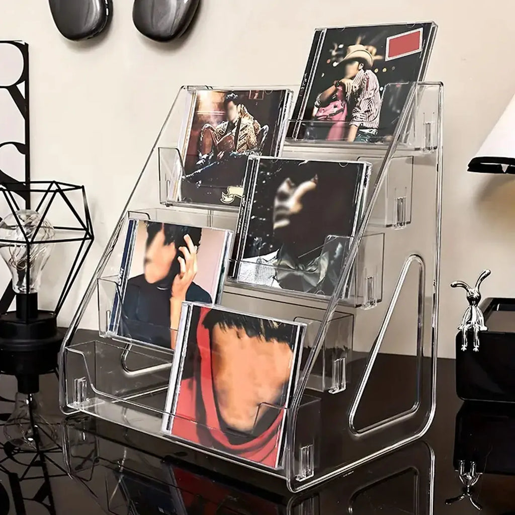 3/5-layer CD rack, album display rack, transparent storage rack for records, and tapes, multifunctional counter display rack Oasis Select