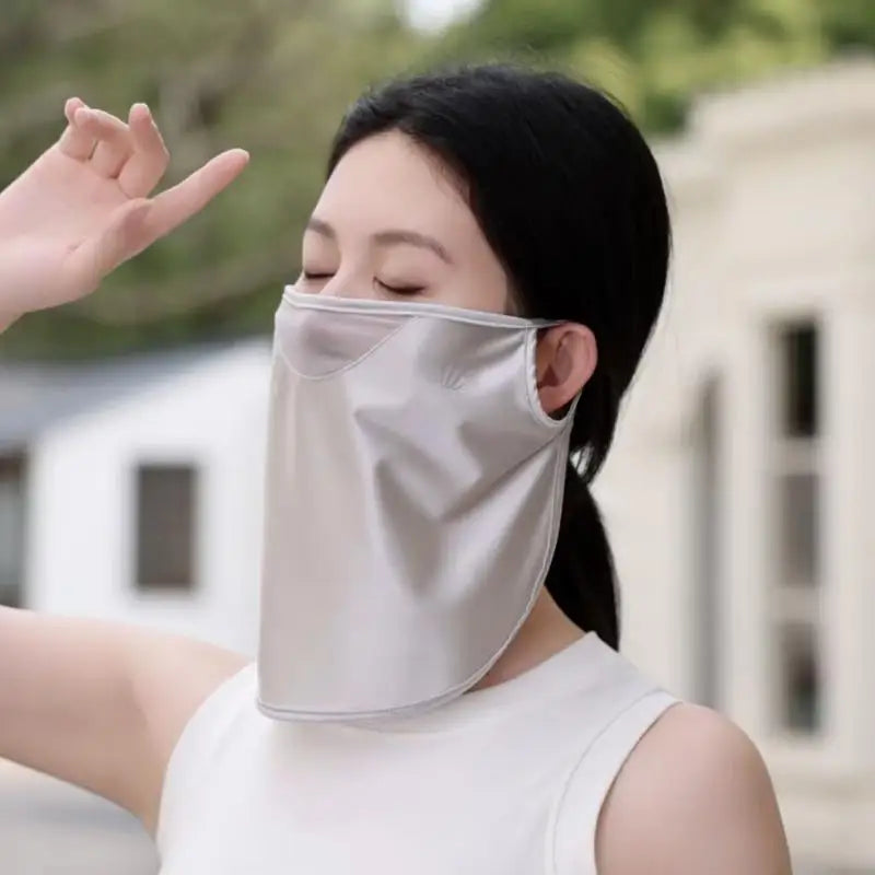 Ice Silk Women Face Mask UV Defense Elegant Neck Cover Lightweight Outdoor Sun Protection for Driving Oasis Select Gray