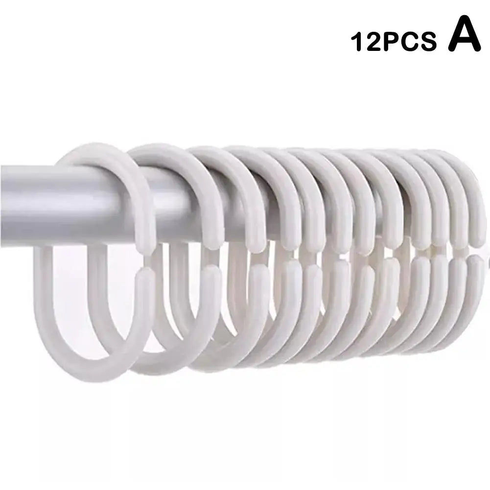 NEW 12PCS Plastic C Type Shower Curtain Hook Hanger Bath Drape Loop Clip Glide Convenient Replacement Bathroom Accessories Oasis Select white