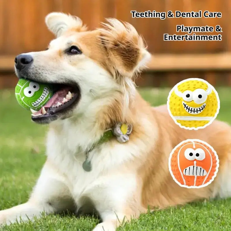 Funny Dog Toy Ball Creative Expression Pet Rubber Ball Interactive Molar Chew Toy Durable Fetch Play for Small Large Dogs Oasis Select
