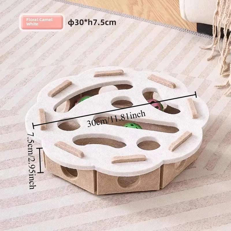 Little Cat Toy A Fun and Soothing Tool Puzzle Maze Hole Digging Felt Box Cat Teasing Bell Ball Oasis Select White round 3 balls