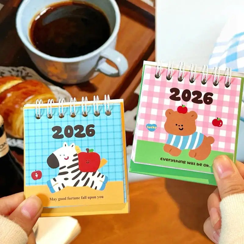 1Pcs Cartoon Portable Coil Monthly Calendar Planner 2026 Horse Year Mini Desk Calendar Office And Home Decor New Year's Present Oasis Select