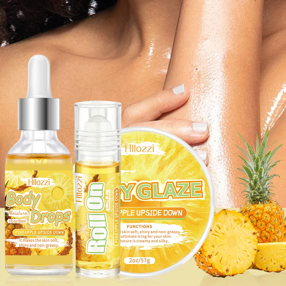 The pineapple body oil and glaze set includes a free rollerball applicator for long-lasting hydration, moisturizing, Oasis Select
