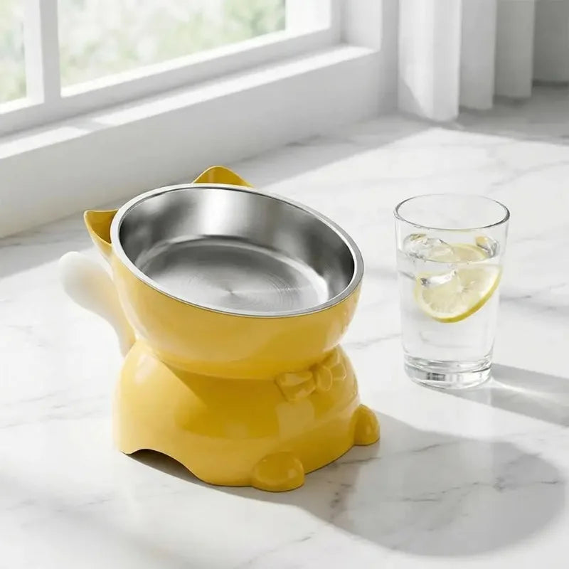 Inclined Raised Cat Bowl Stainless Steel Food Water Bowl Cute Ear Bracket Neck Friendly Pet Feeding Dish Oasis Select