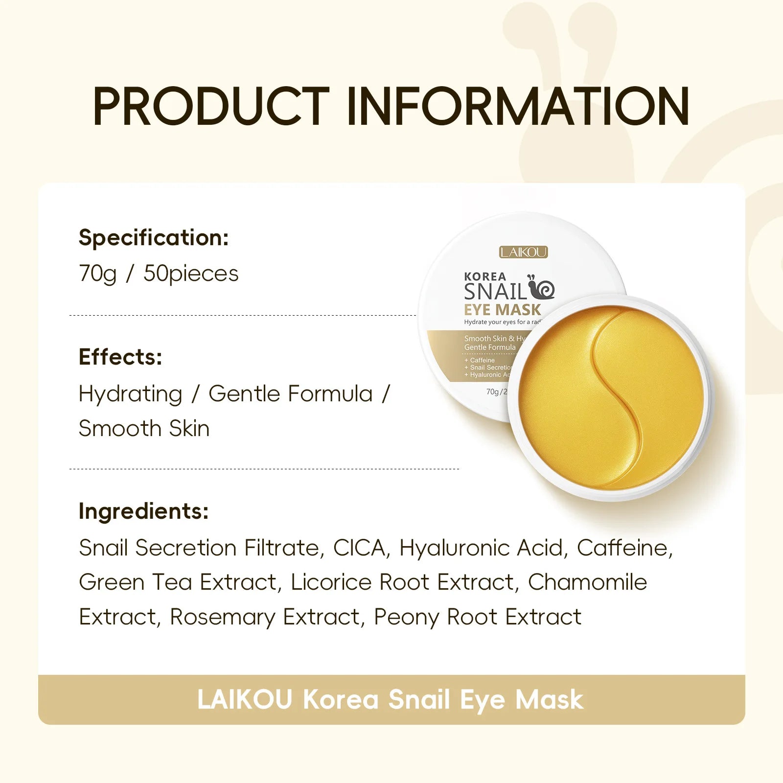 LAIKOU Japan Sakura Snail Eye Mask Fade Dark Circles Hydrating Moisturizing Eye Care Patch Oasis Select