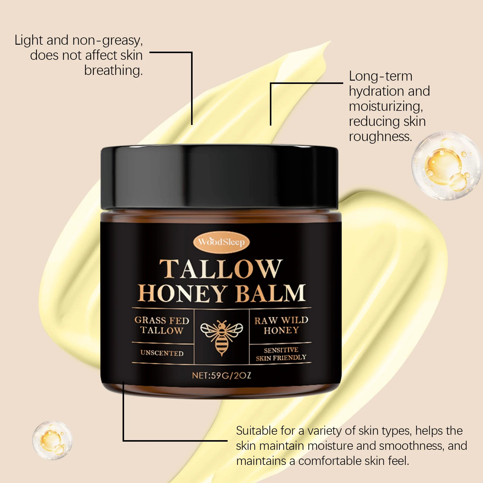 WOODSLEEP Tallow Honey Balm – Moisturizing Face Hand Body Balm Moisturizing Body Balm Oasis Select