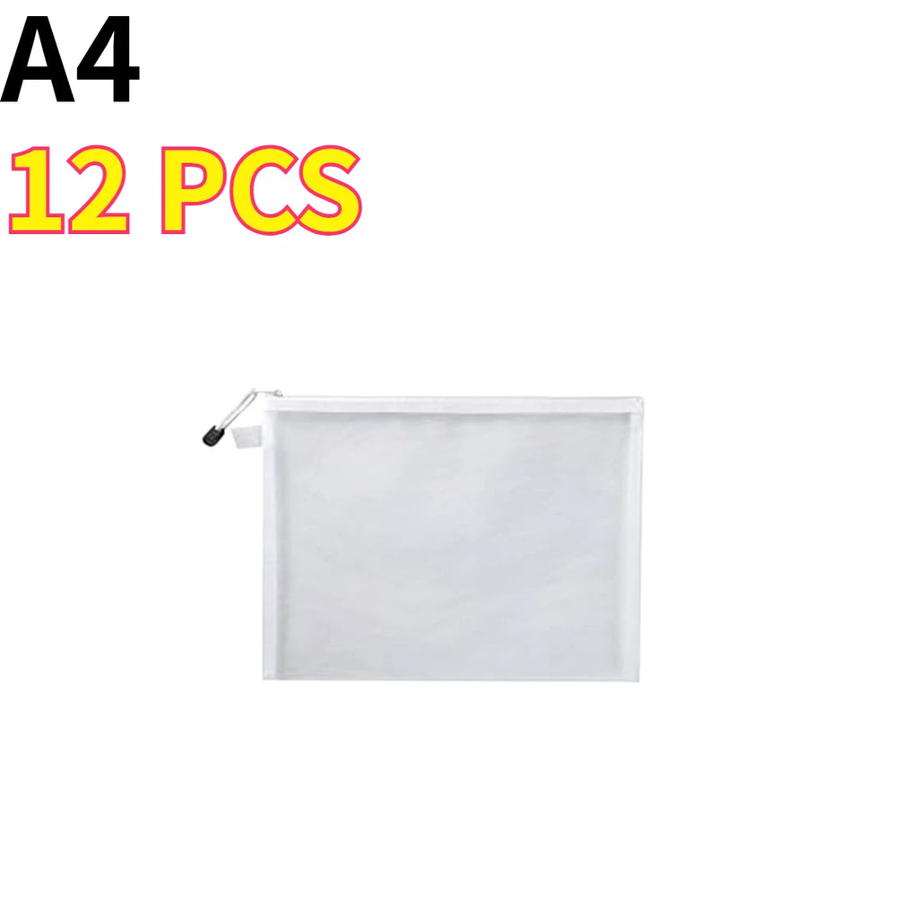 2/6/12PCS Clear Mesh Zipper Pouch Nylon Travel Toiletry Bag Makeup Organizer Stationery Pouch Portable Compact Oasis Select A4 12pcs