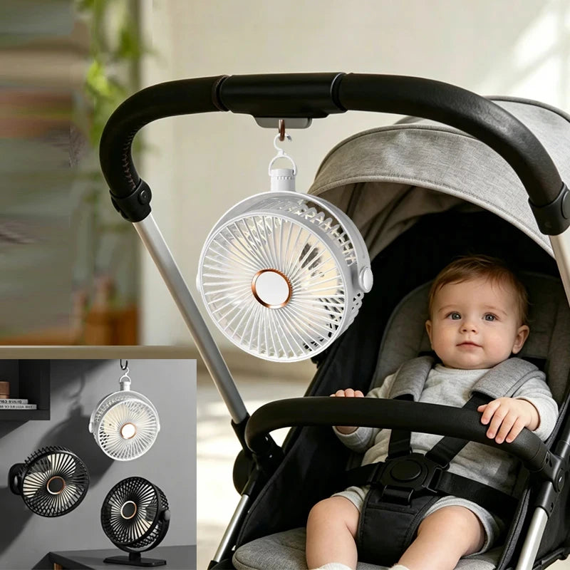 4 in 1 USB Rechargeable Fan with LED Night Light 5 Speed 720° Adjustable Low Noise Mini Desk Clip Fan For Home Office Camping Oasis Select