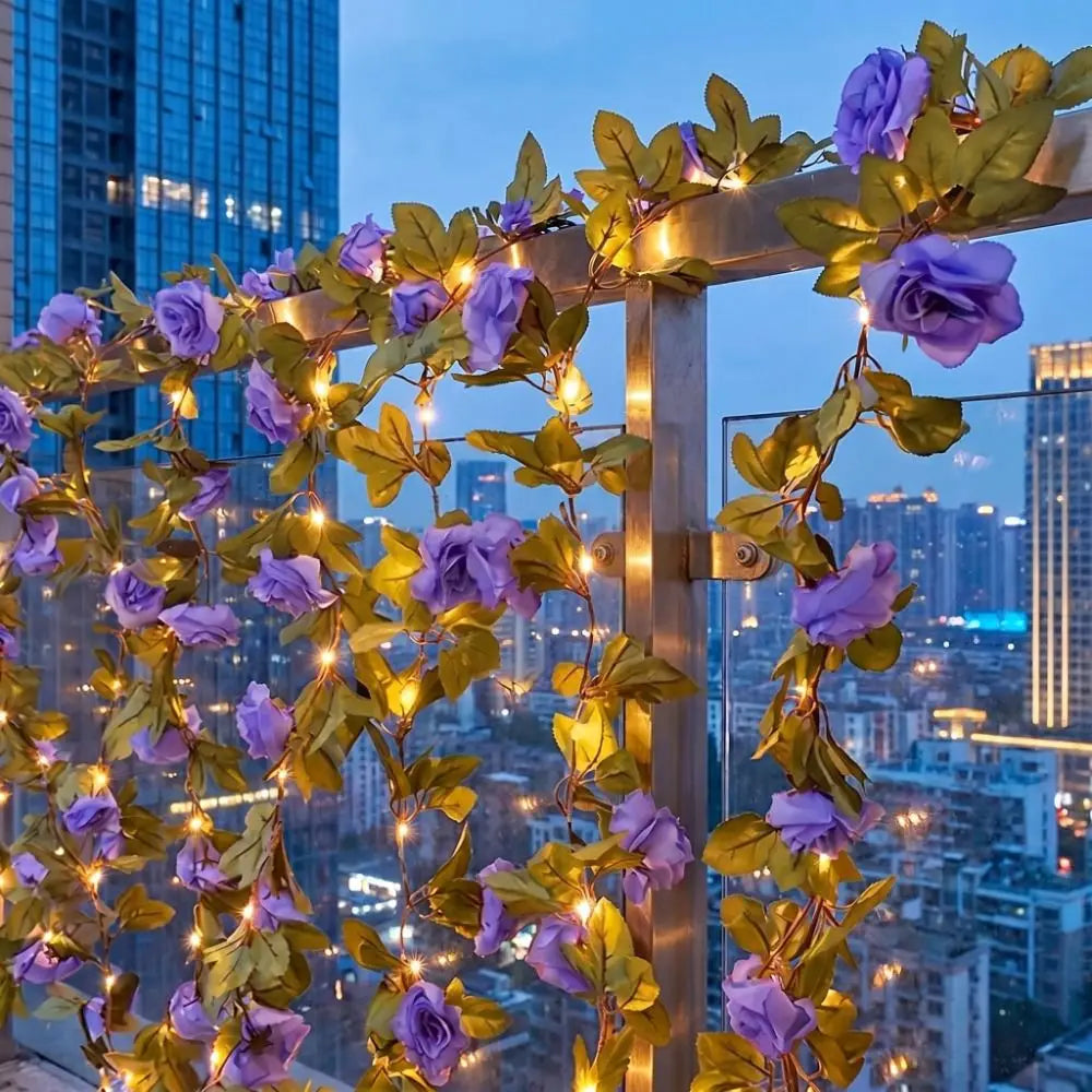 Blue Purple LED Rose Vine Fairy Lights | Floral Garland 2M