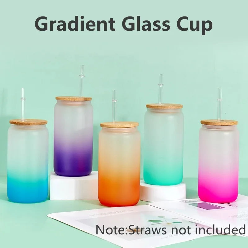 1pcs Gradient Glass Cup with Lid Juice Glass Beer Can Milk Mocha Cup Transparent Bubble Tea Cup High Borosilicate Glass Oasis Select