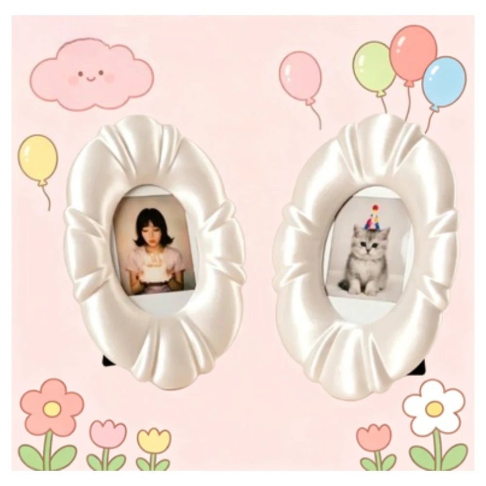 White Bubble Oval Photo Frame Cute Bubble Style Desktop Storage Rack Home Desktop Decoration Minimalist Puff Style Photo Frame Oasis Select
