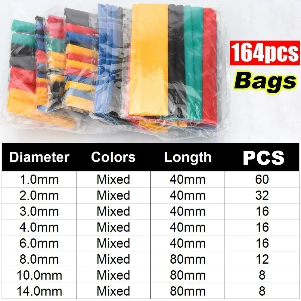 Heat Shrink Sleeving Tube Kit Wire Electrical Connection Wire Wrap Cable Protection Thermoresistant Tubing Wrapping Insulation Oasis Select 164pcs (bags) Mixed-size