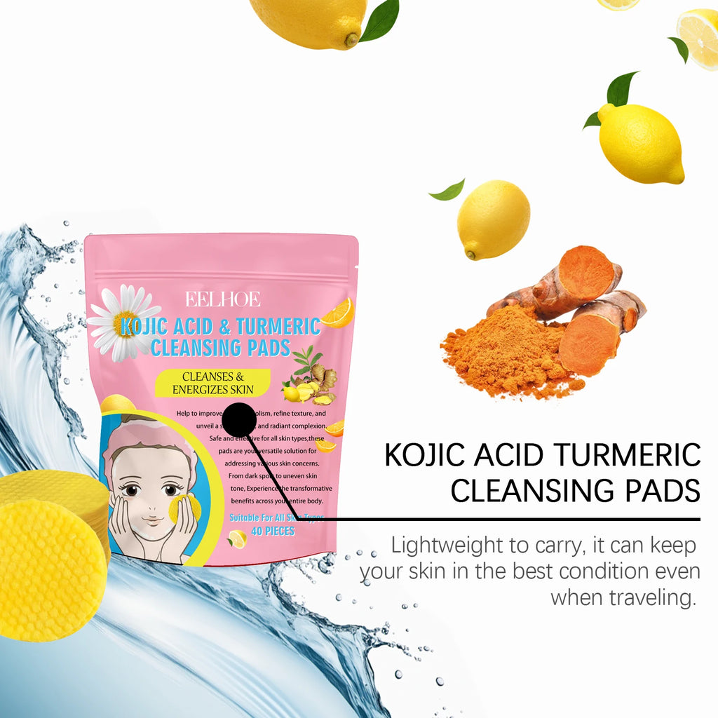 Turmeric Kojic Acid Cleansing Pads 40pc – Fade Dark Spots Exfoliating Cleansing Pads Oasis Select