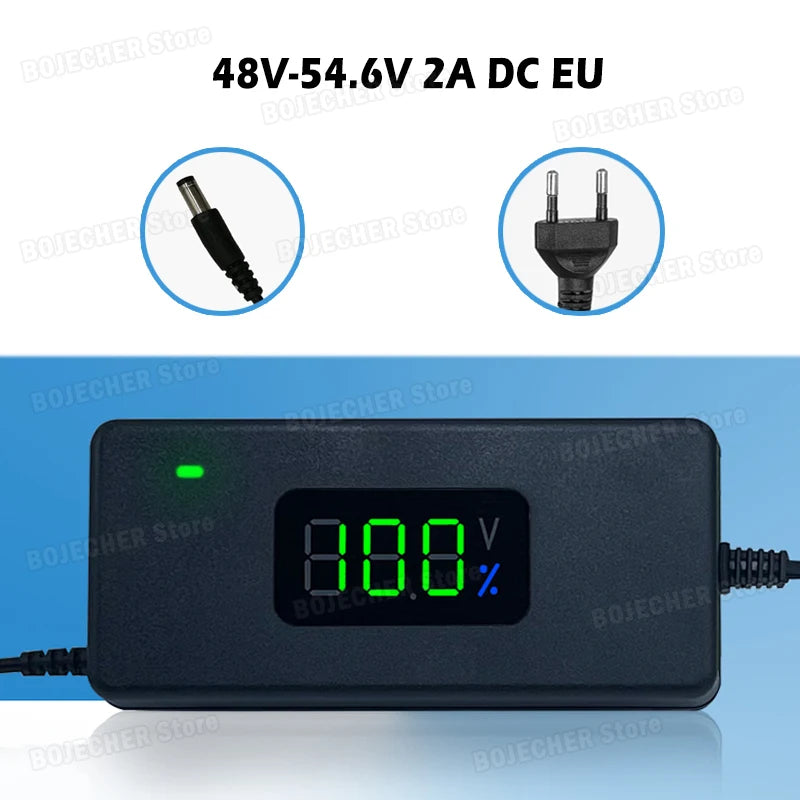 AC100-240V Digital Display Lithium Battery Charger 36V 42V / 48V 54.6V 2A Power Supply Adapters DC Plug With Cooling Fan EU US Oasis Select 48V 54.6V 2A DC EU